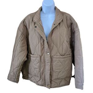 Lucky brand Quilted Tan Jacket With Snap Buttons Drawstring Hem cottagecore boho